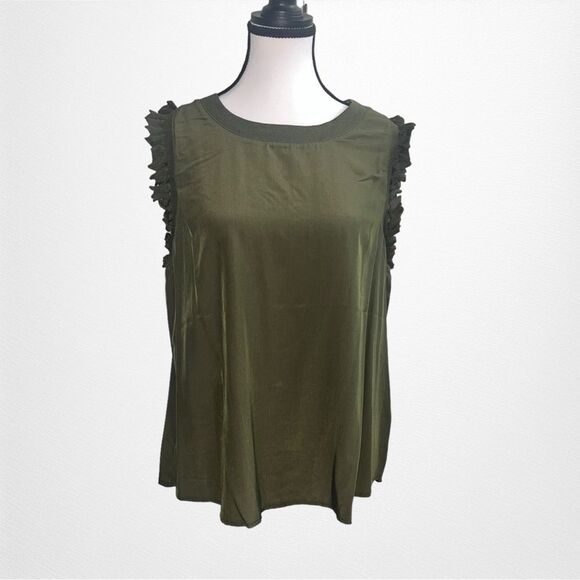 New With Tags Democracy Olive Green Ruffled Edge Tank Size Large - Picture 1 of 7